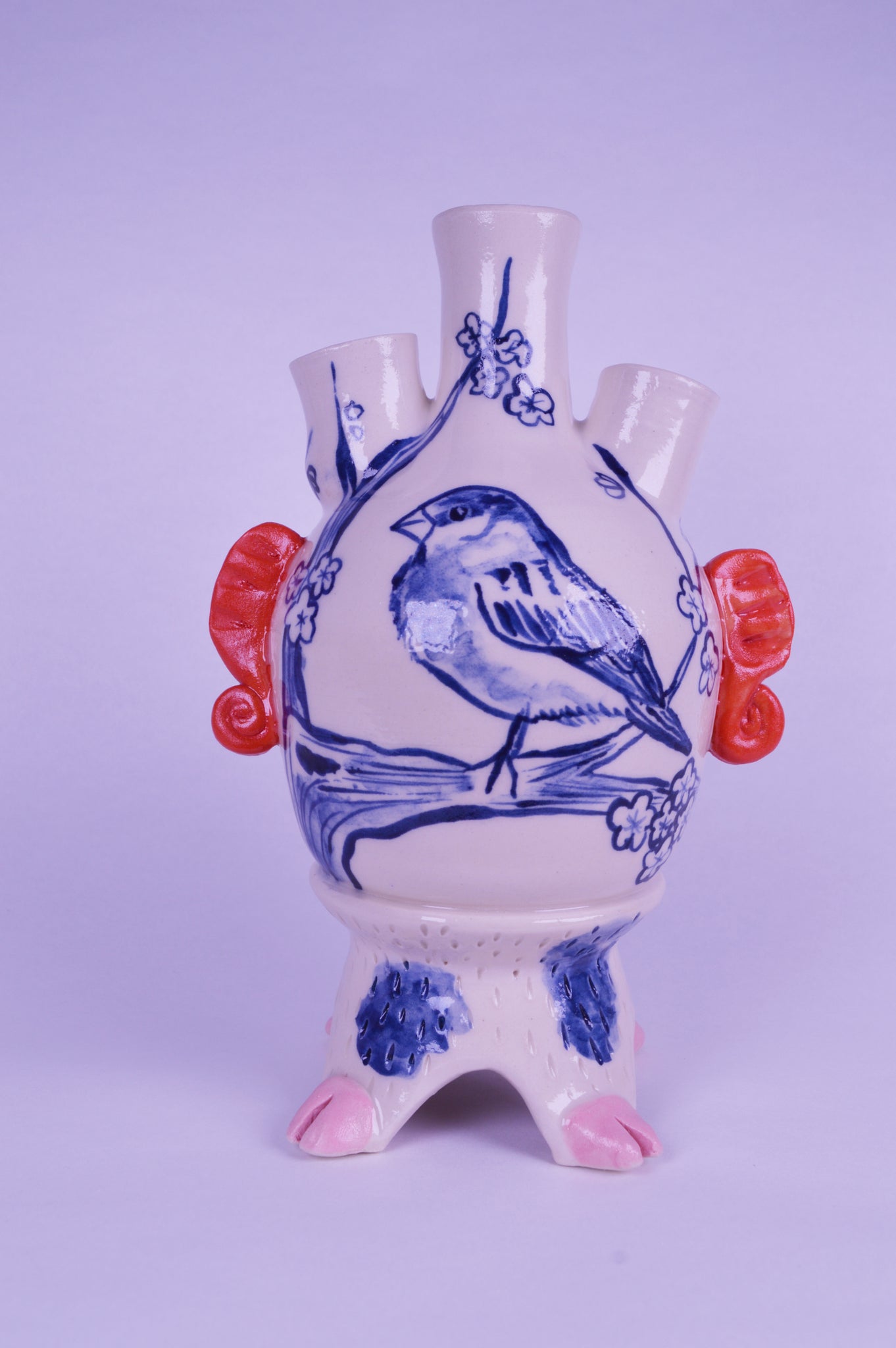 House Sparrow Multi-Necked Vase with Pig Feet