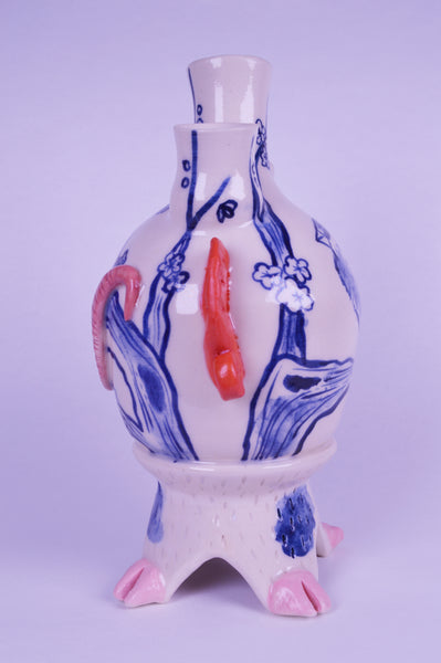 House Sparrow Multi-Necked Vase with Pig Feet