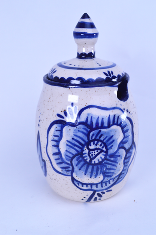 Faux Delft Jar With Spoon Slot